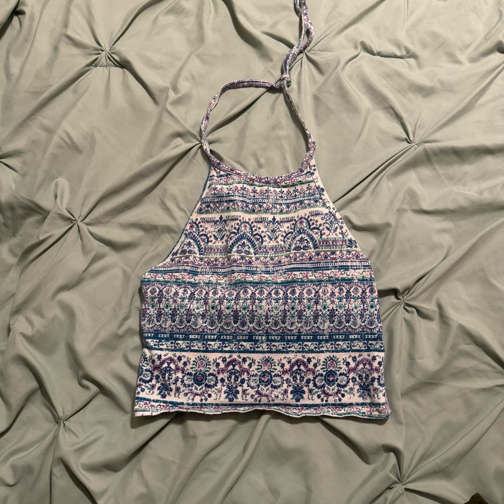 Aeropostale Patterned Halter Crop Top - Blue and White